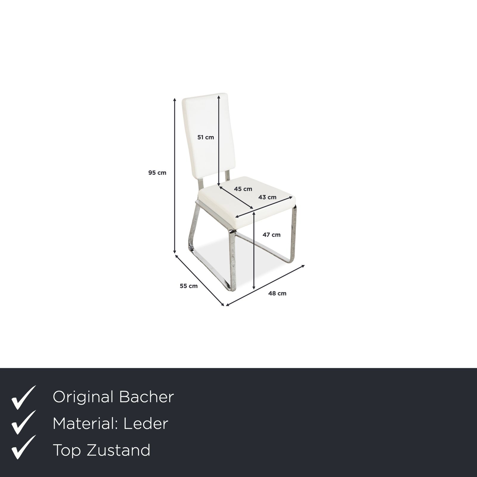 Lot de 8 chaises Bacher en cuir, blanc et crème, pour salle à manger photo furniture