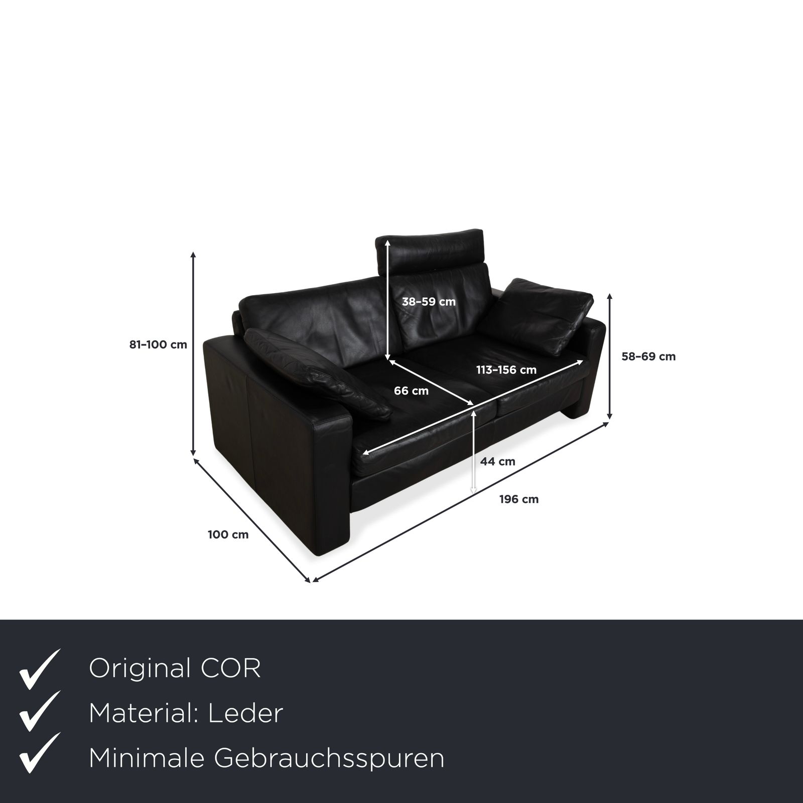 Canapé 2 places Cor Conseta en cuir noir avec appui-tête photo furniture