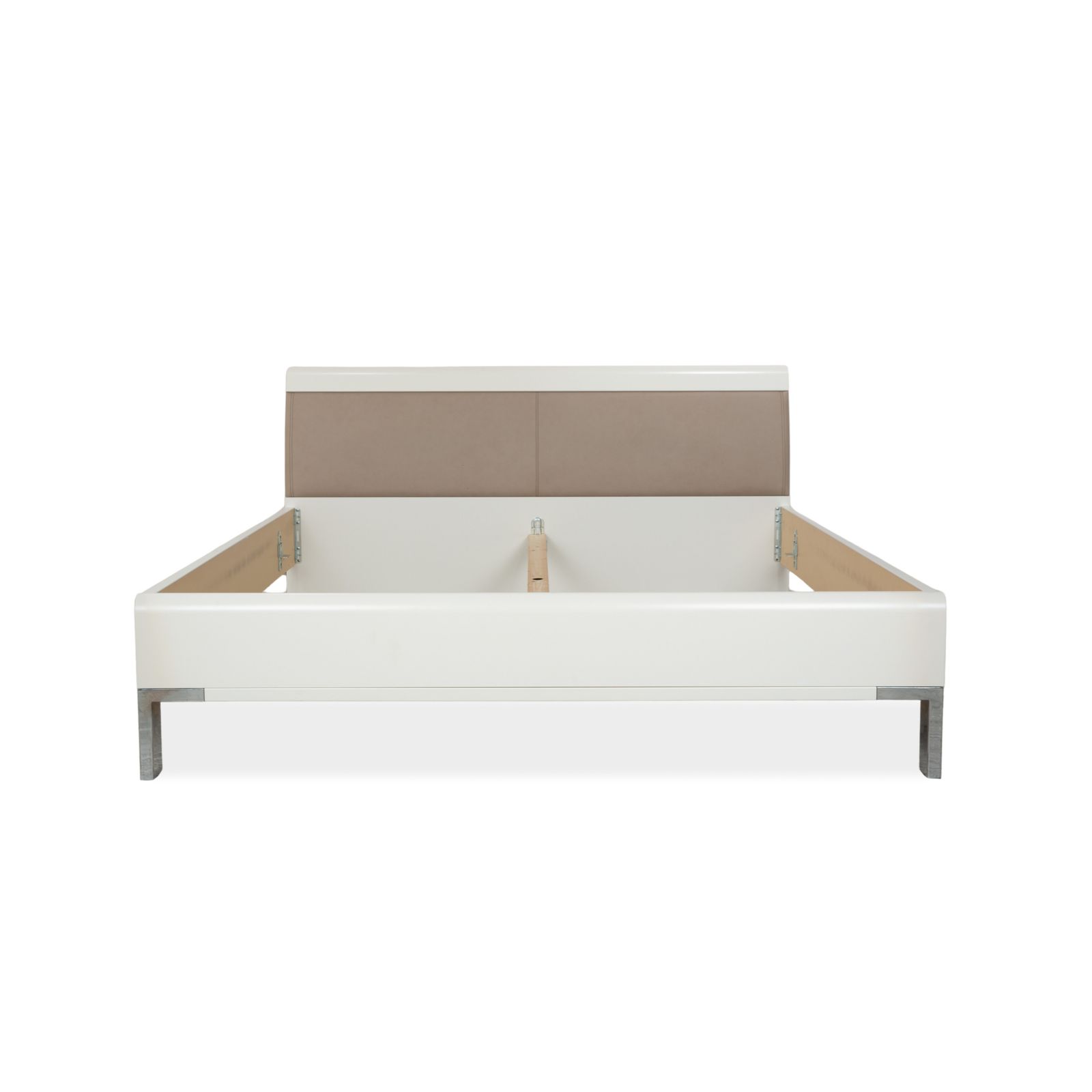 Lit Musterring en bois et cuir beige photo for sale