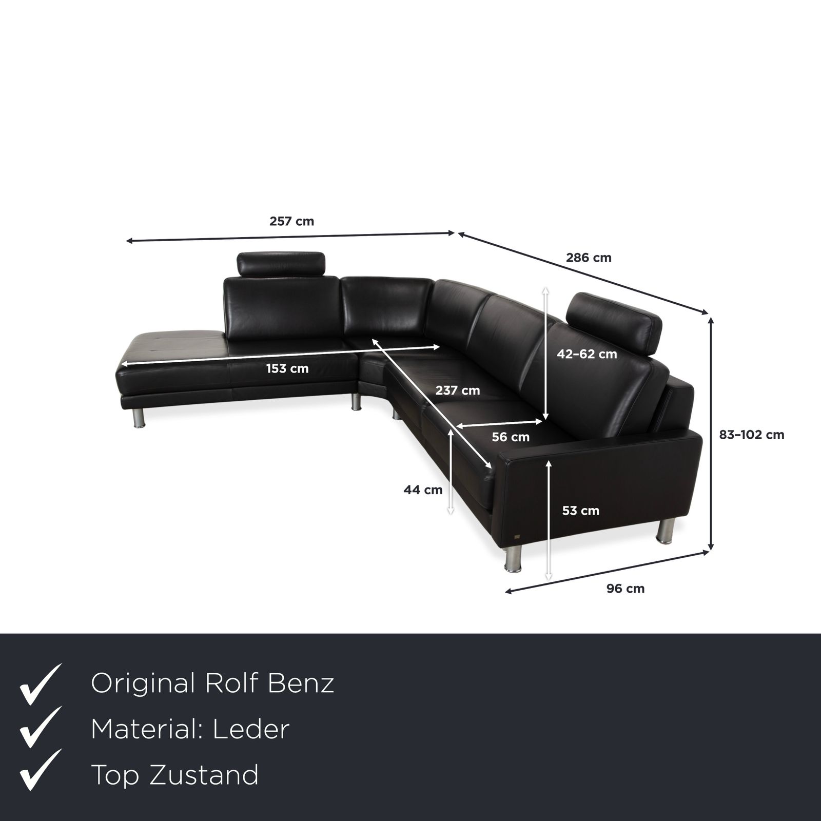Rolf Benz hoekbank leer zwart hoofdsteun photo furniture