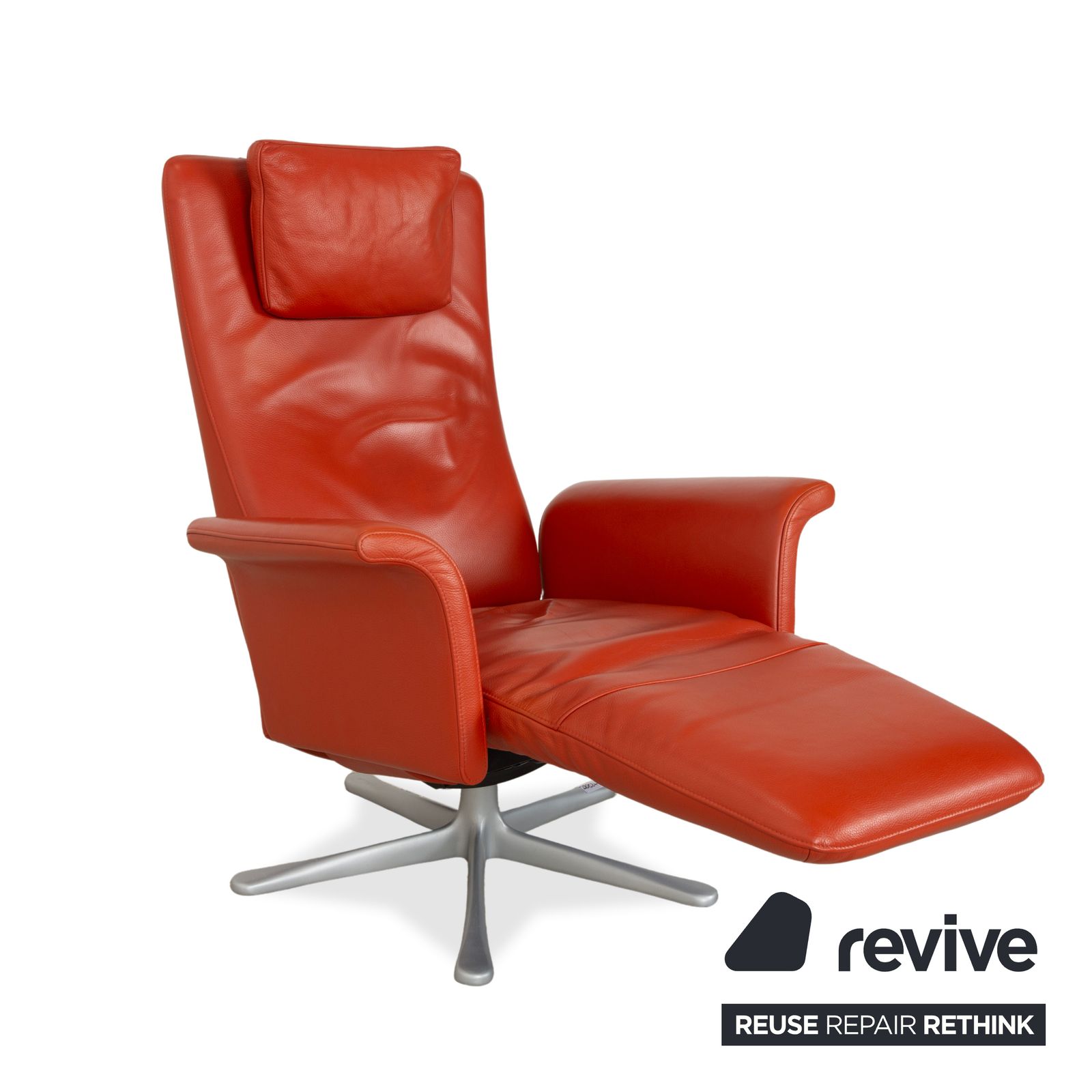Fauteuil FSM Filou en cuir rouge orange terracotta, fonction manuelle photo Mobilier