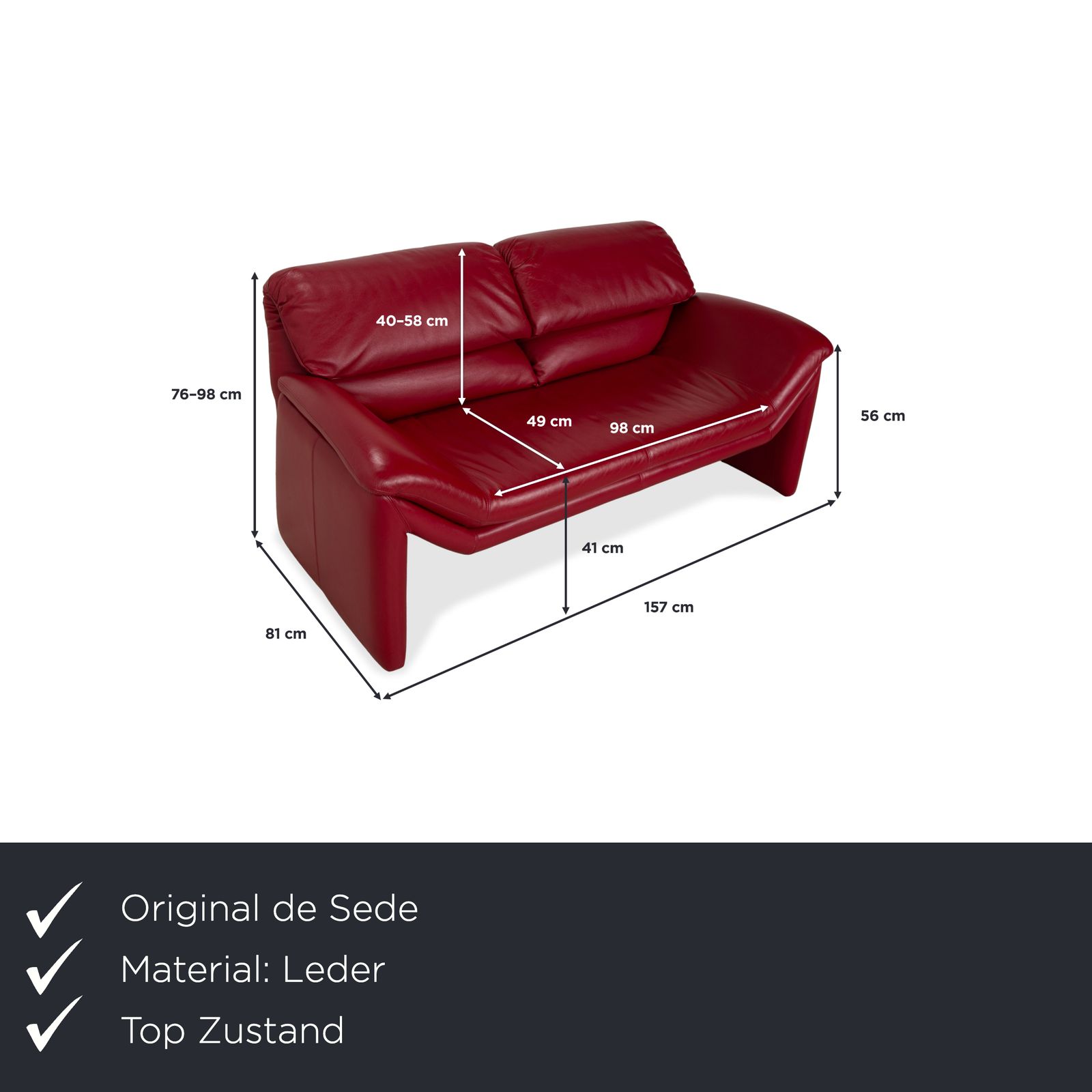 Canapé 2 places De Sede en cuir rouge, fonction manuelle photo furniture