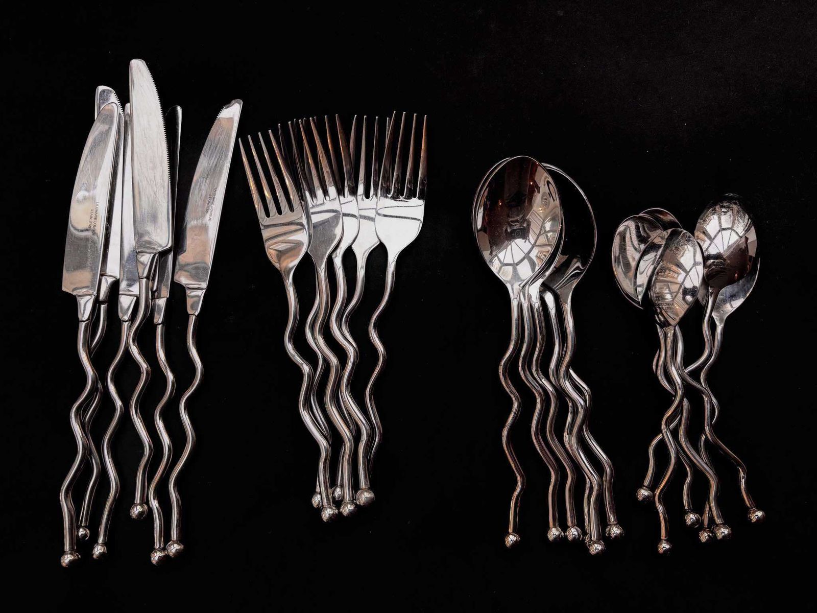 Set 24 Flatware Twist Cutlery Twisted Forged Brutalist Decor Medieval Viking Postmodern Flatware Handmade 6 Couple Gift Wedding
