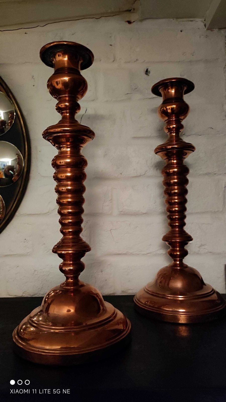 Antique Copper Tall Candlestick Holders 14.7", Arts And Crafts Candleholders photo 866.0