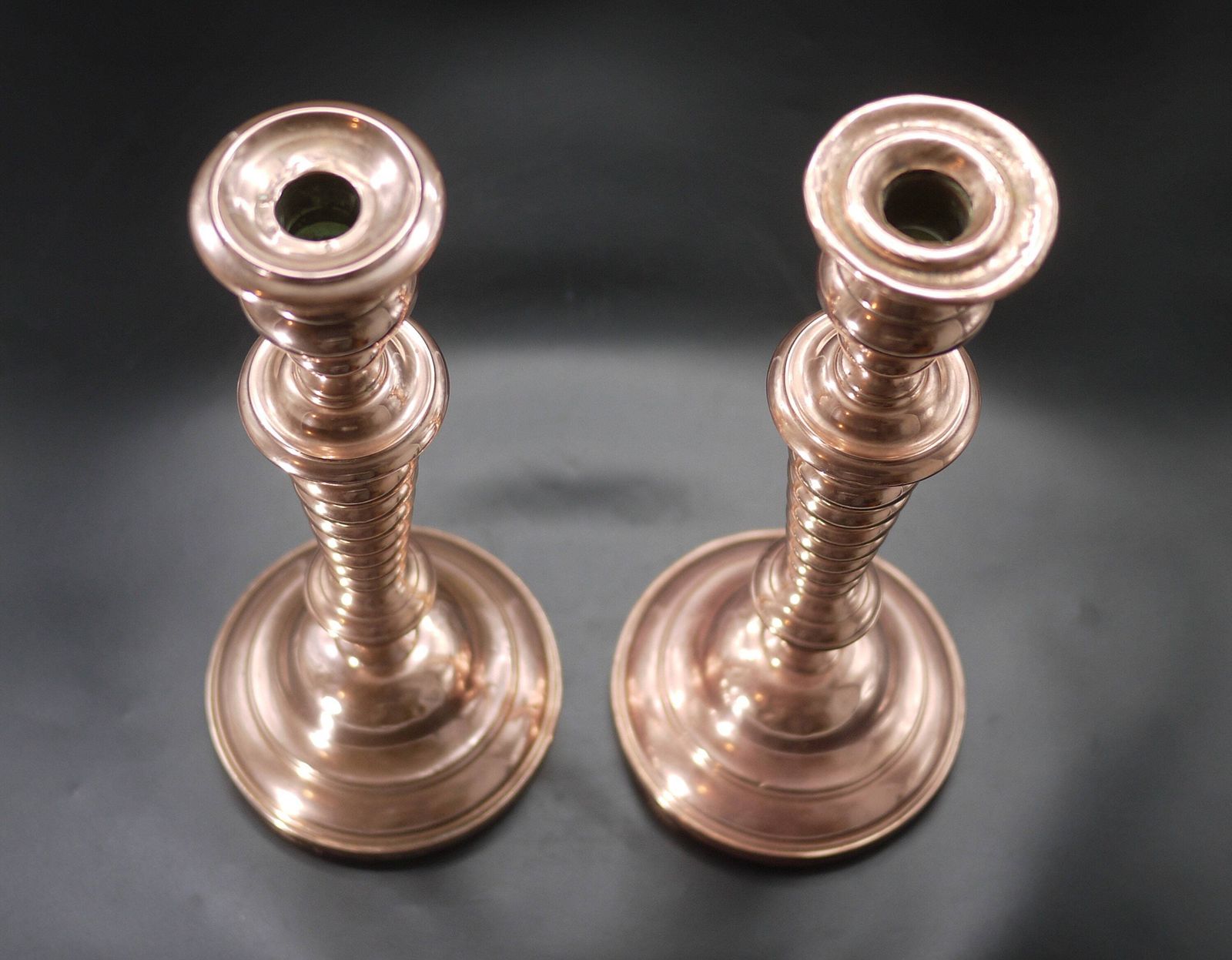 Antique Copper Tall Candlestick Holders 14.7", Arts And Crafts Candleholders photo vintage