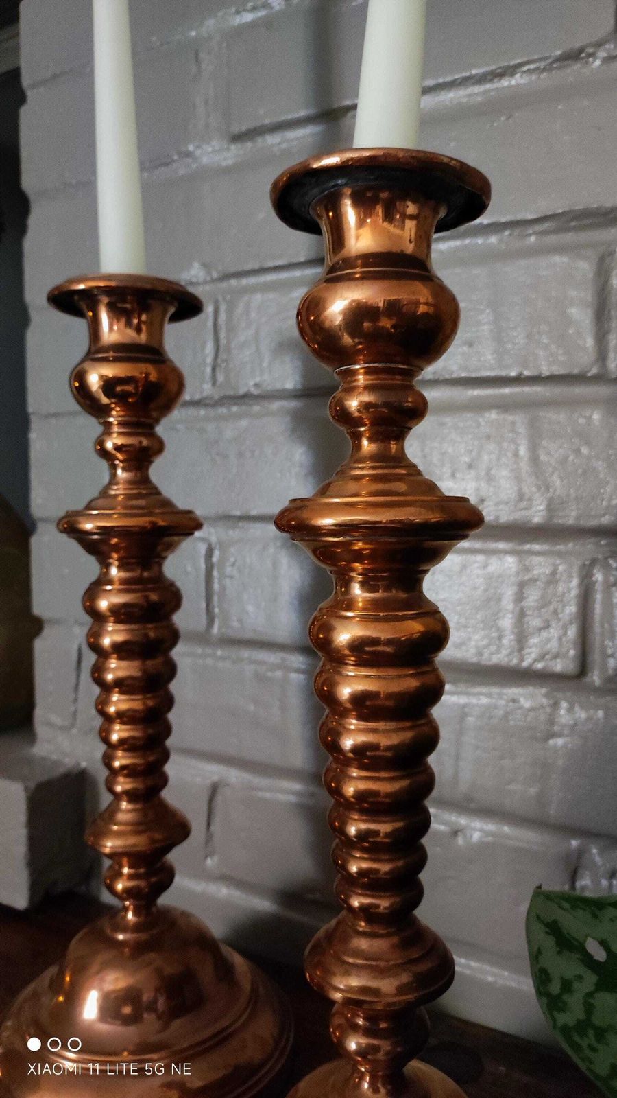 photo furniture Antique Copper Tall Candlestick Holders 14.7", Arts And Crafts Candleholders