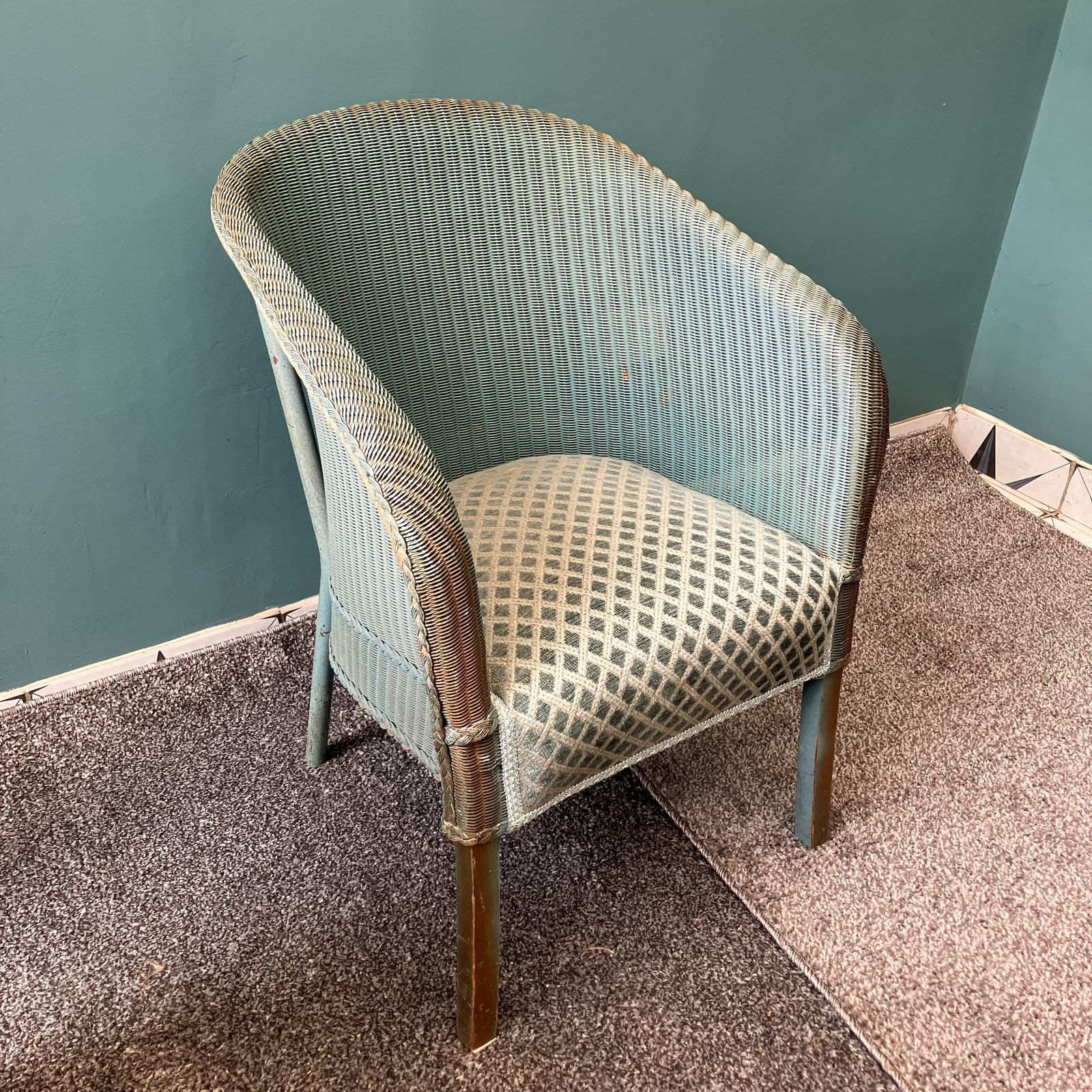 A Lloyd Loom Chair In Teal With Sprung Upholstered Seat photo Furniture