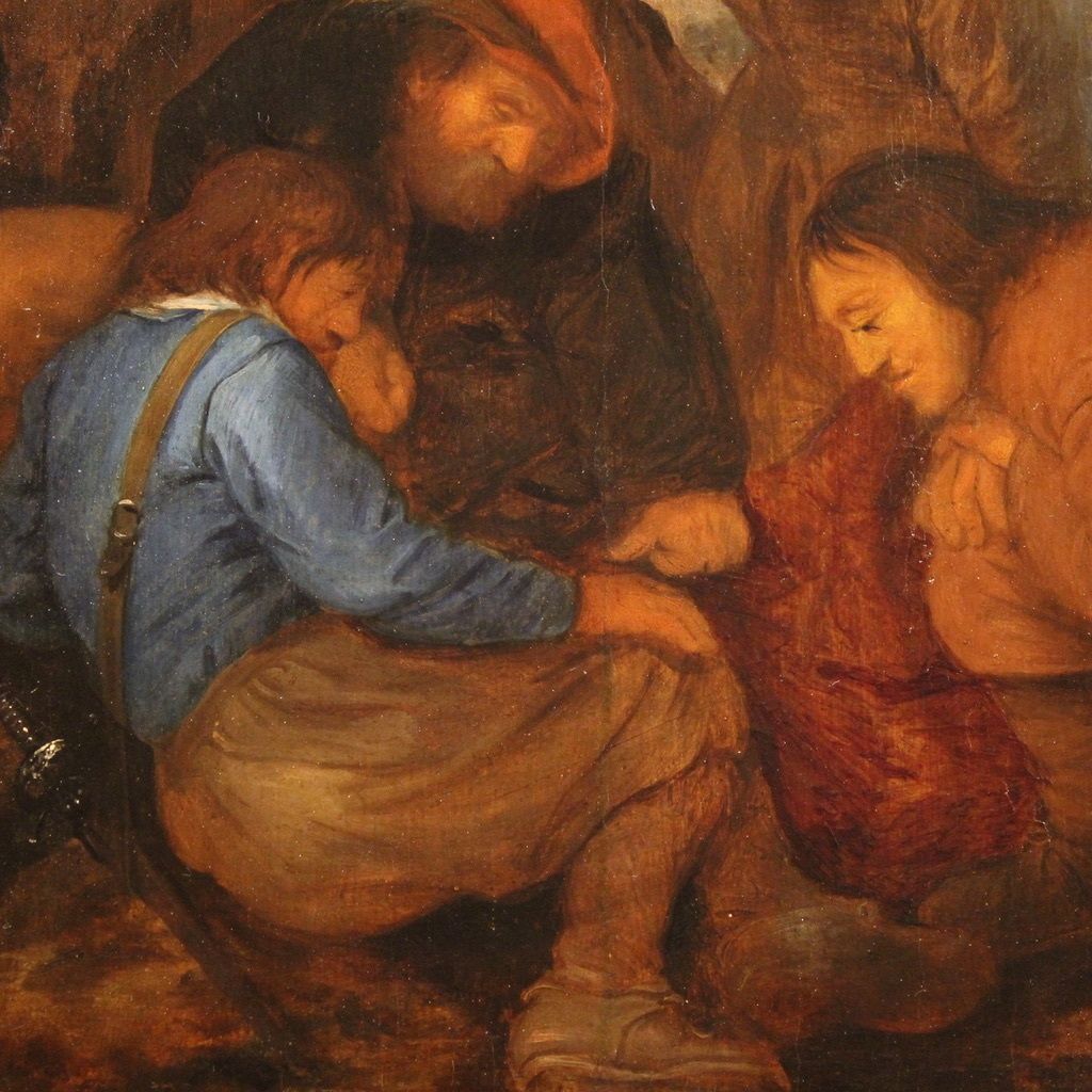 photo vintage Antique Flemish Painting On Panel From The 17th Century, Crucifixion With Soldiers