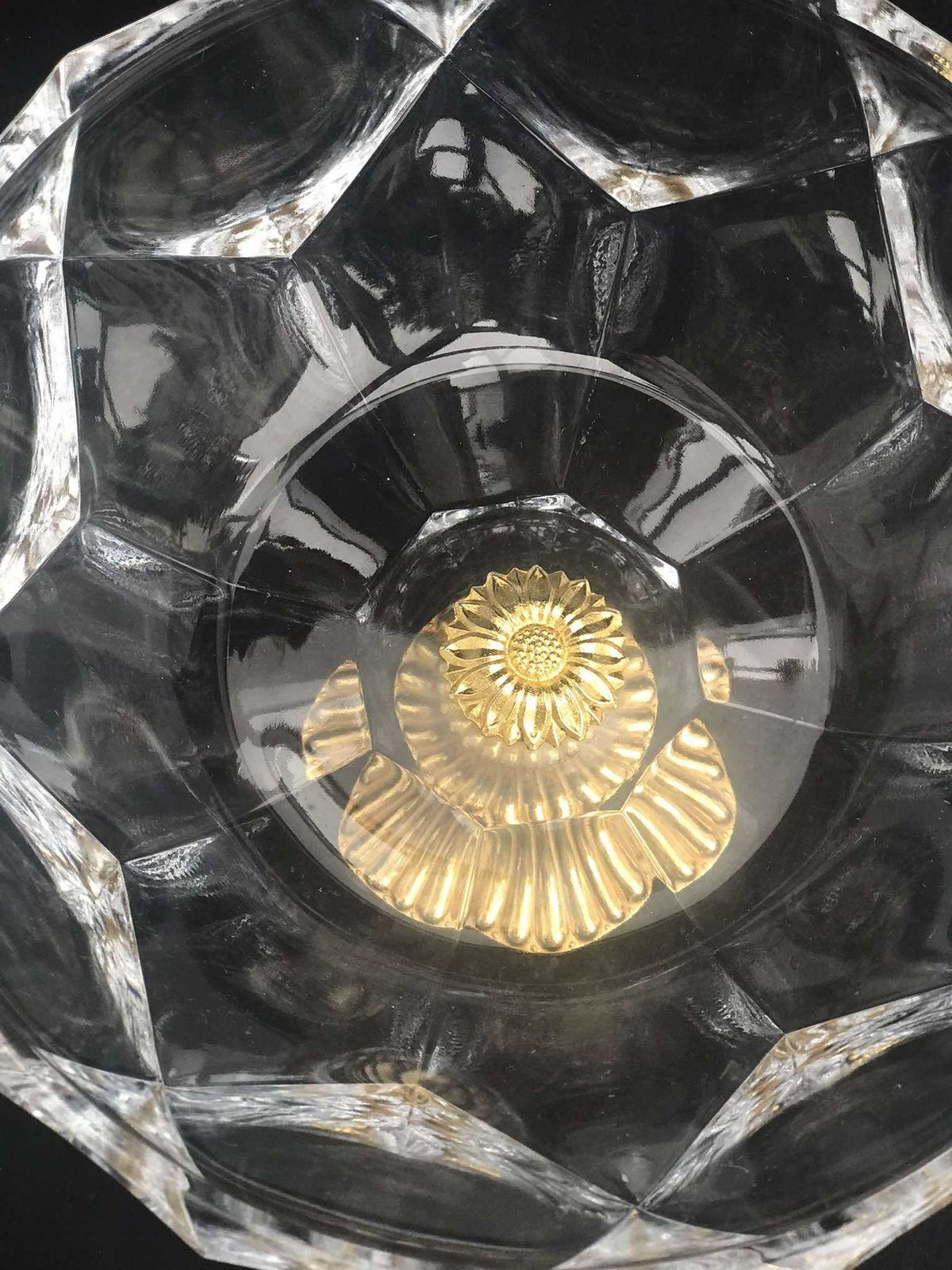 Val Saint Lambert Crystal Compote Bowl: Hollywood Regency Golden Bronze Pedestal photo furniture