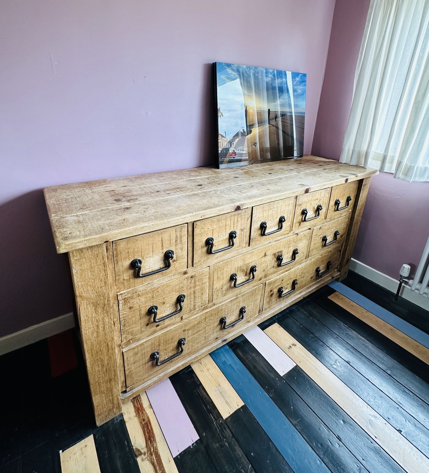 photo vintage Extra Large Solid Pine Wood Chest Of Drawers