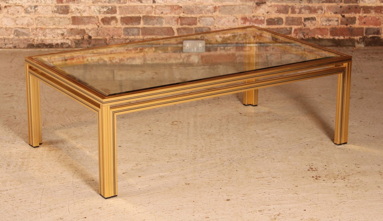 Mid Century Pierre Vandel Coffee Table With Bevelled Edge Glass Top, Circa 1970s photo furniture