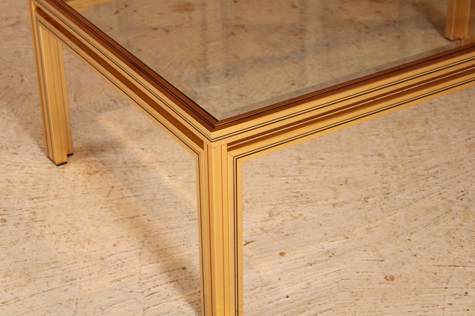 Mid Century Pierre Vandel Coffee Table With Bevelled Edge Glass Top, Circa 1970s photo for sale