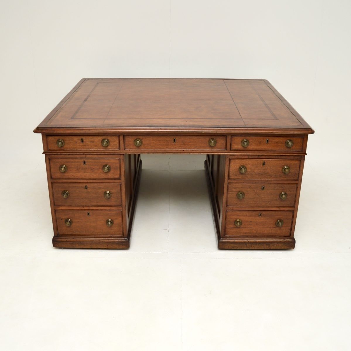Antique Victorian Mahogany Leather Top Partners Desk photo furniture