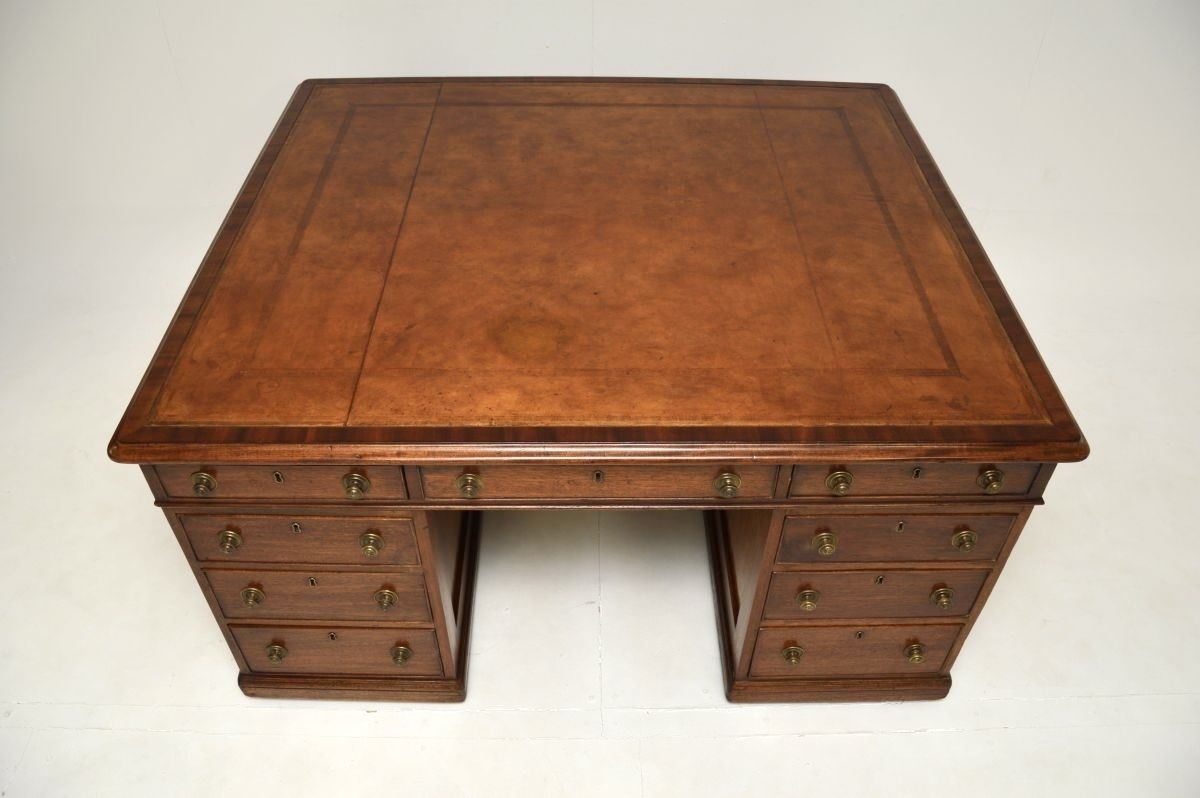Antique Victorian Mahogany Leather Top Partners Desk photo for sale
