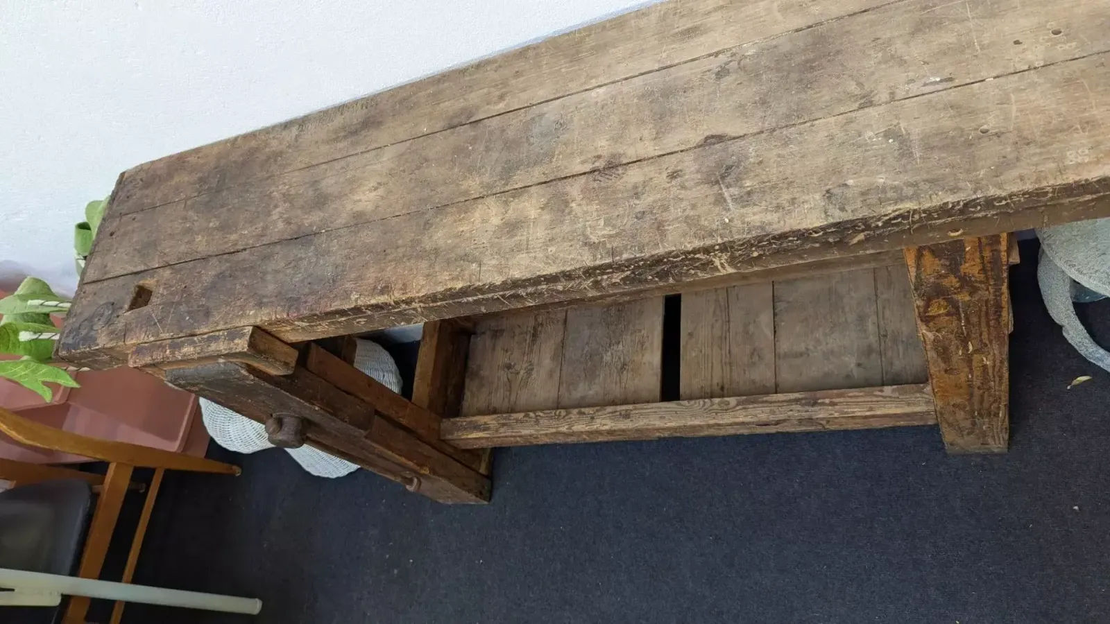 Rustic Carpenter's Workbench With Vise, Early 20th Century photo 1202.0