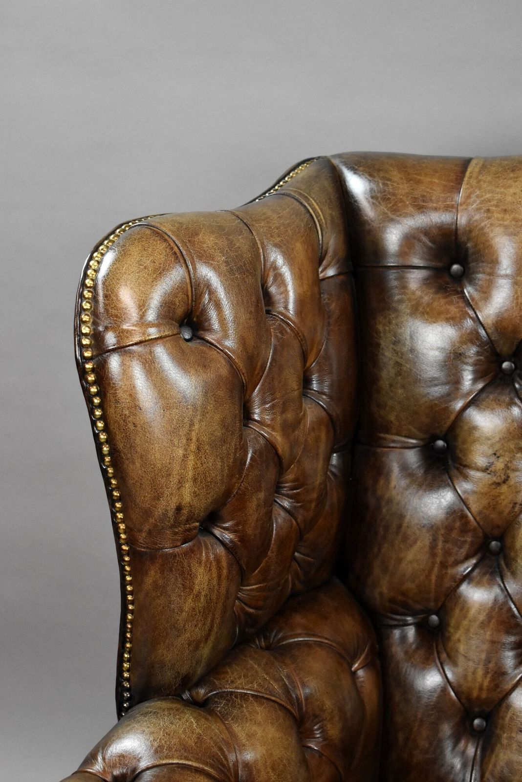 Antique Hand Dyed Leather Wing Back Armchair photo Furniture