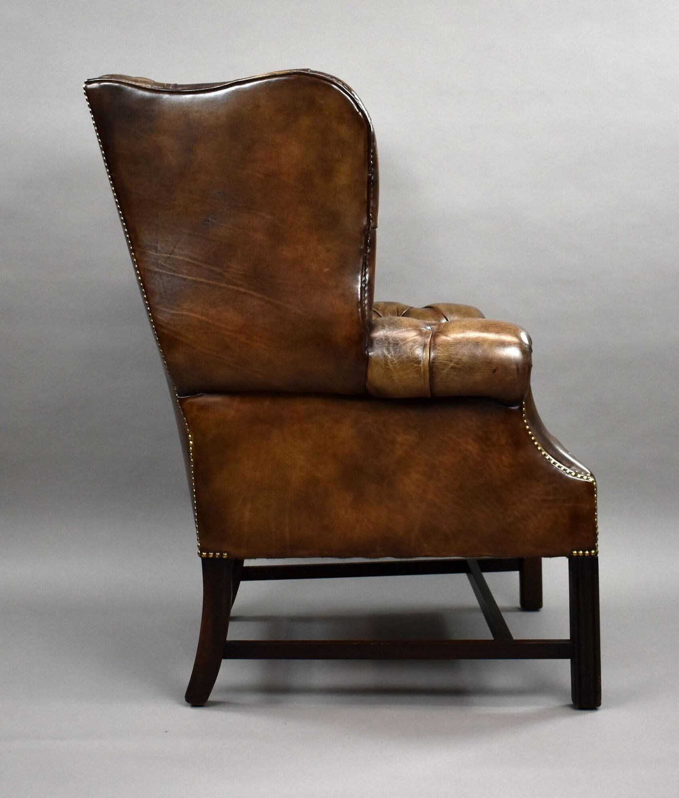 Antique Hand Dyed Leather Wing Back Armchair photo buy