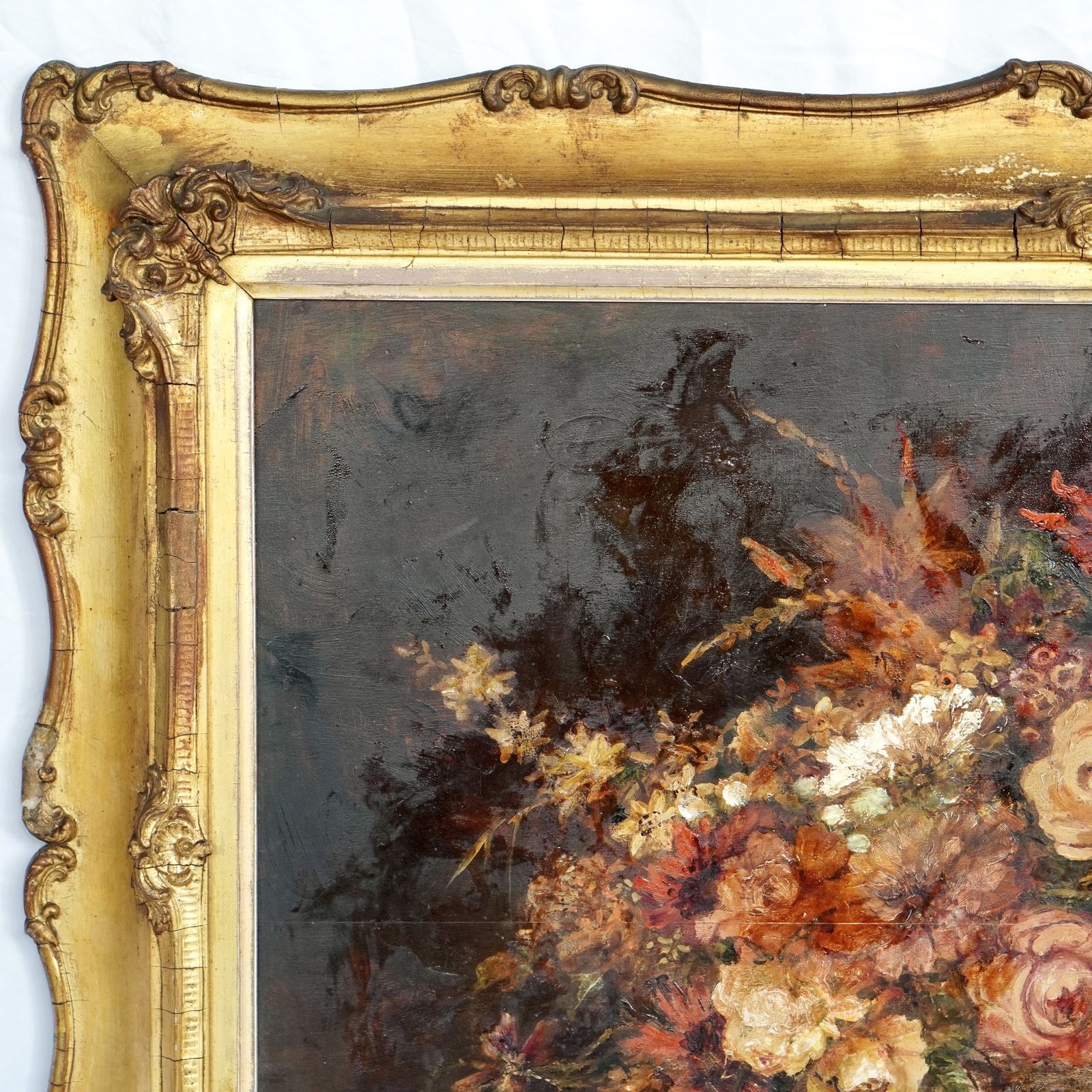 19th Century English School Still Life Of Flowers Oil On Canvas Painting photo vinterior