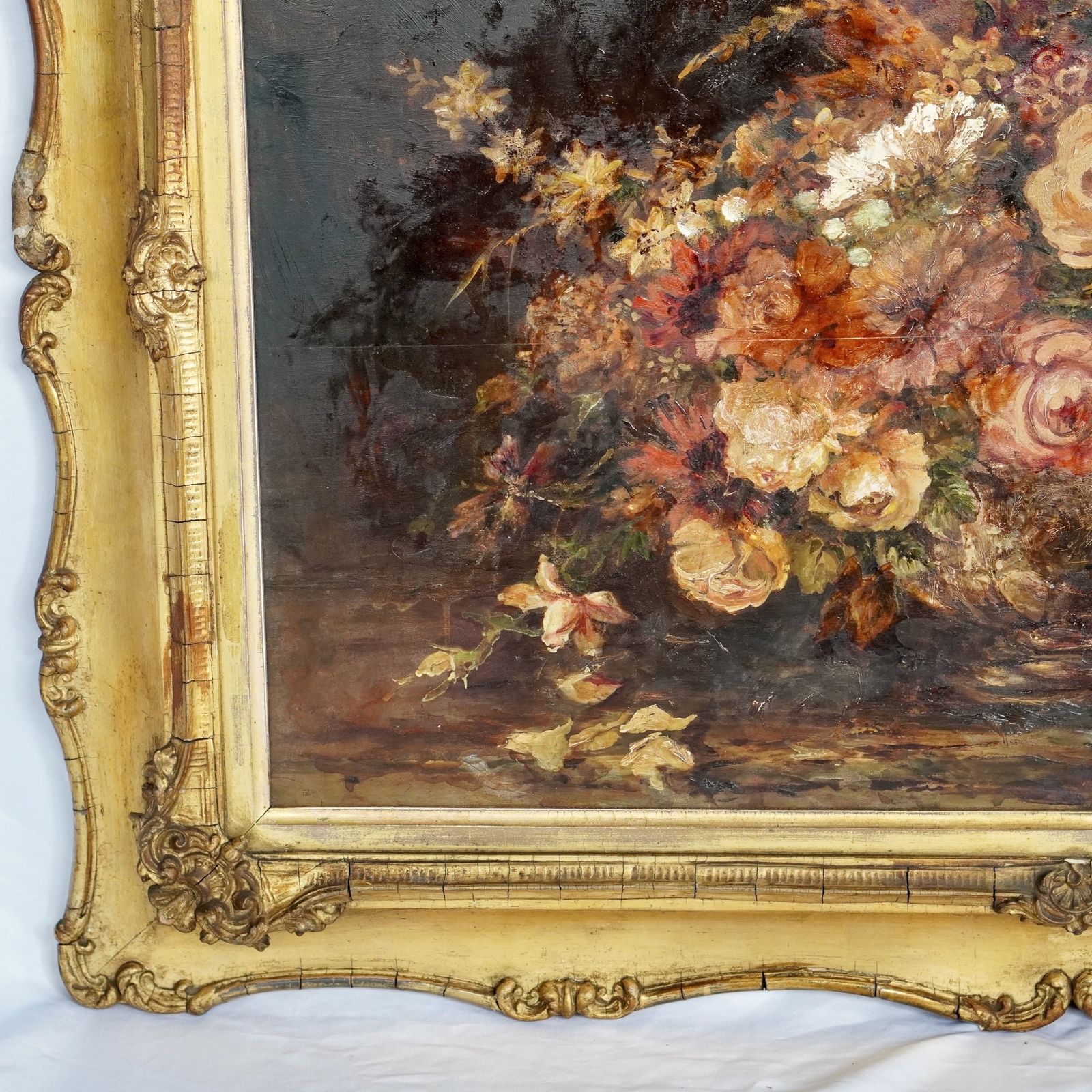 19th Century English School Still Life Of Flowers Oil On Canvas Painting photo buy