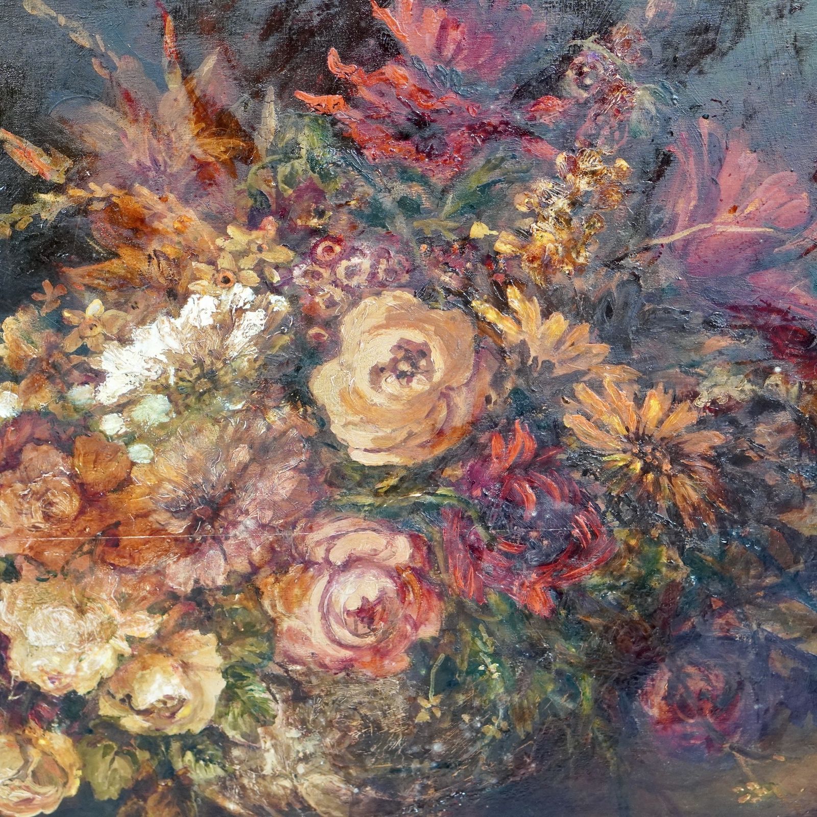 photo for sale 19th Century English School Still Life Of Flowers Oil On Canvas Painting