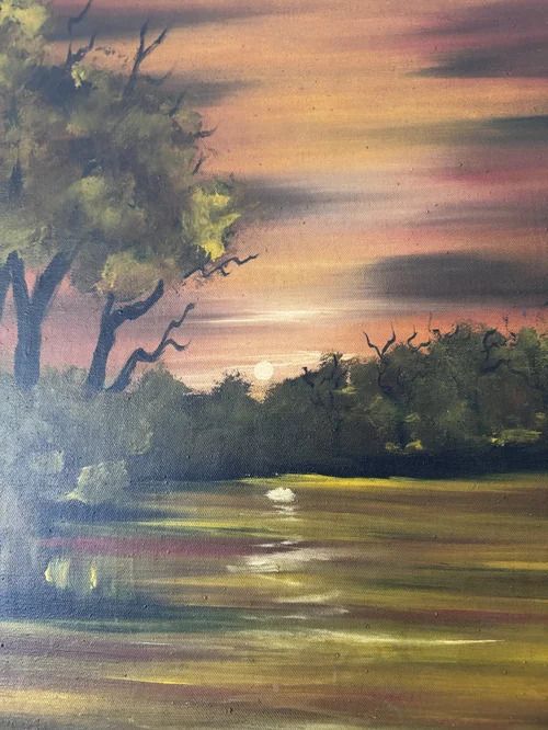 70s Oil Painting  Autumnal Framed Treescape By K.Mangword photo vinterior