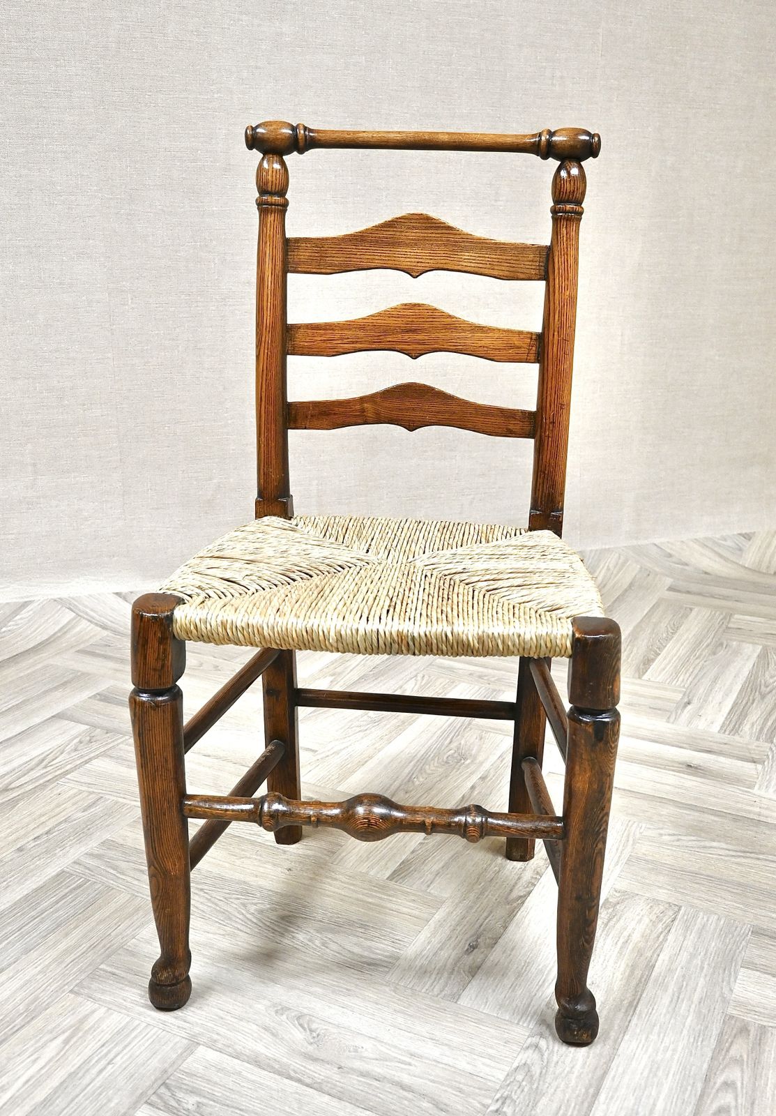 Set Of 6 Antique Ladderback Dining Kitchen Chairs With Rush Seats photo Furniture