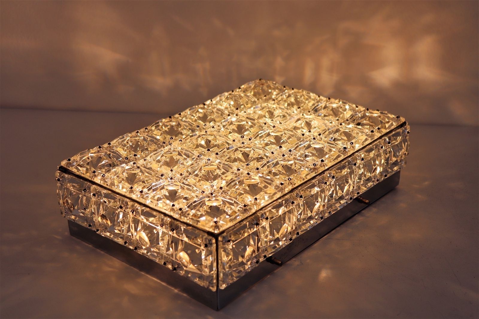 Midcentury Crystal Glass Flush Mount Chandelier By Kinkeldey Germany, 1960s