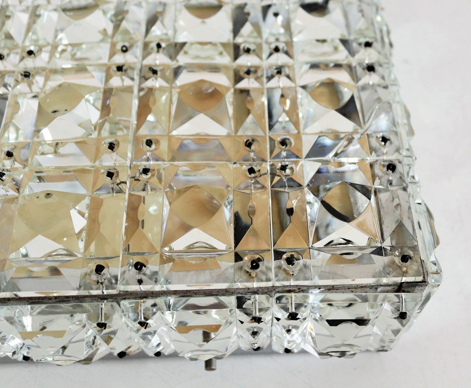 Midcentury Crystal Glass Flush Mount Chandelier By Kinkeldey Germany, 1960s photo vinterior
