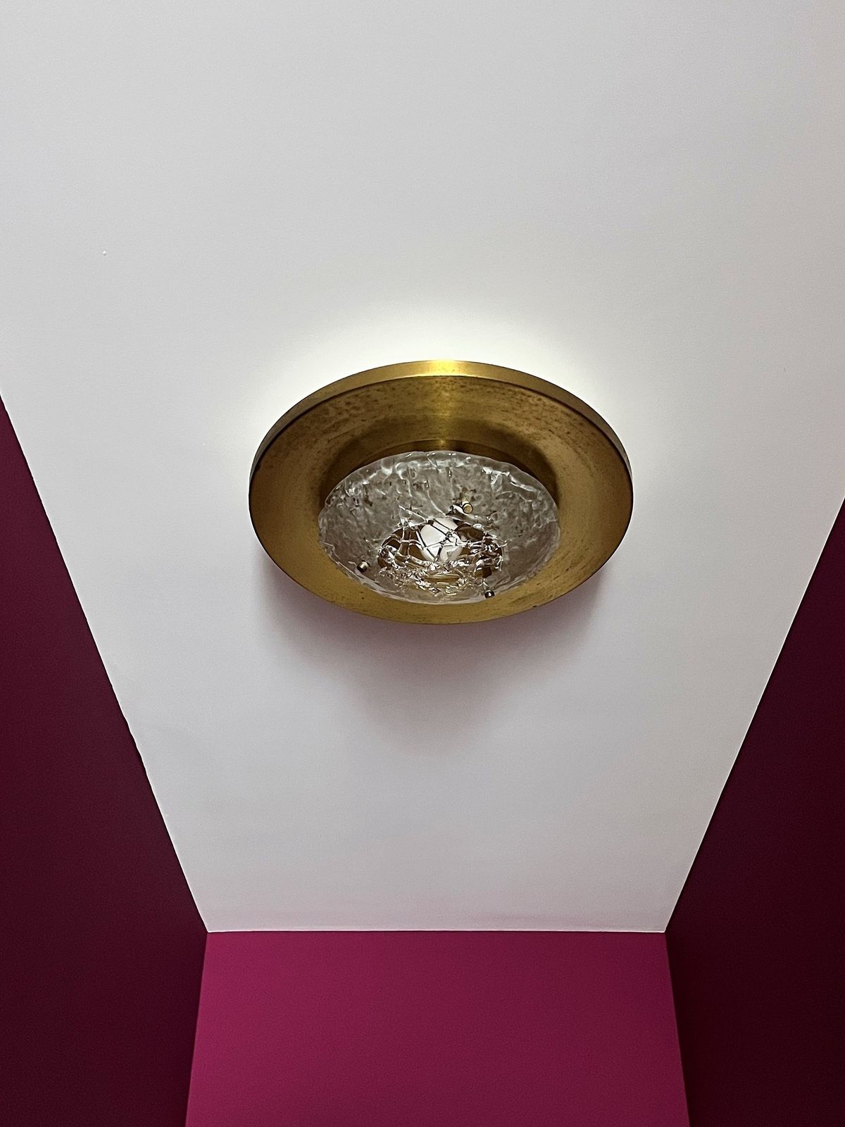 Italian Flush Mount Or Ceiling Lamps In Brass And Murano Glass By Angelo Brotto For Esperia, 1970s photo for sale
