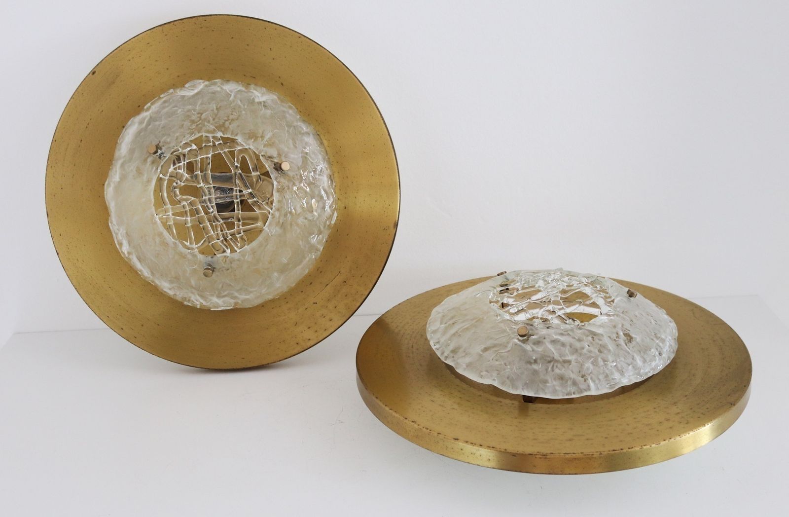 Italian Flush Mount Or Ceiling Lamps In Brass And Murano Glass By Angelo Brotto For Esperia, 1970s photo buy