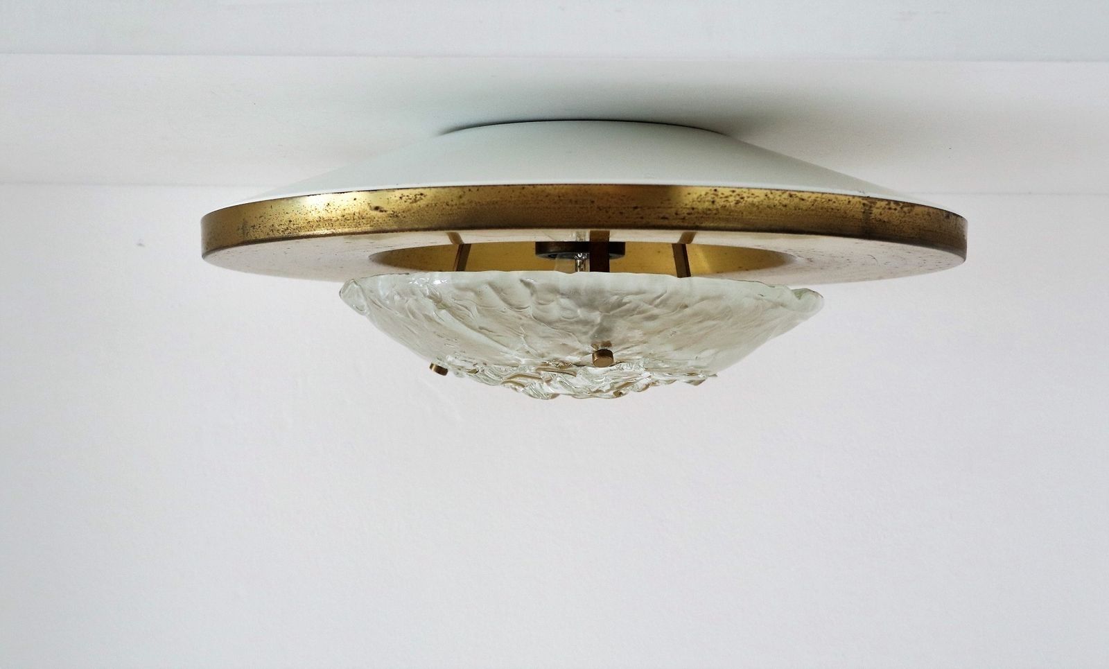 photo vintage Italian Flush Mount Or Ceiling Lamps In Brass And Murano Glass By Angelo Brotto For Esperia, 1970s