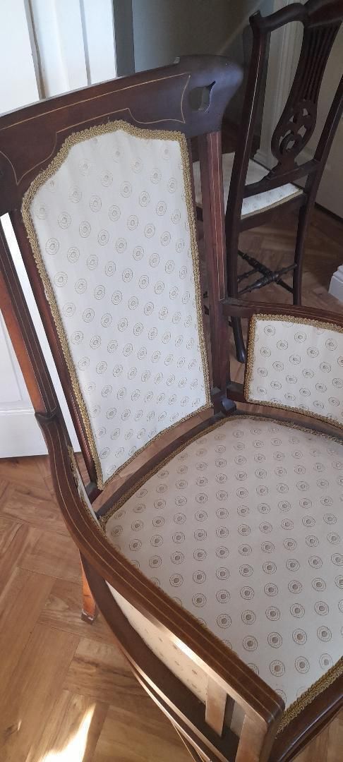 Edwardian Mahogany Chair Armchair Inlaid Marquetry English Salon Hall Bedroom Fireside photo for sale
