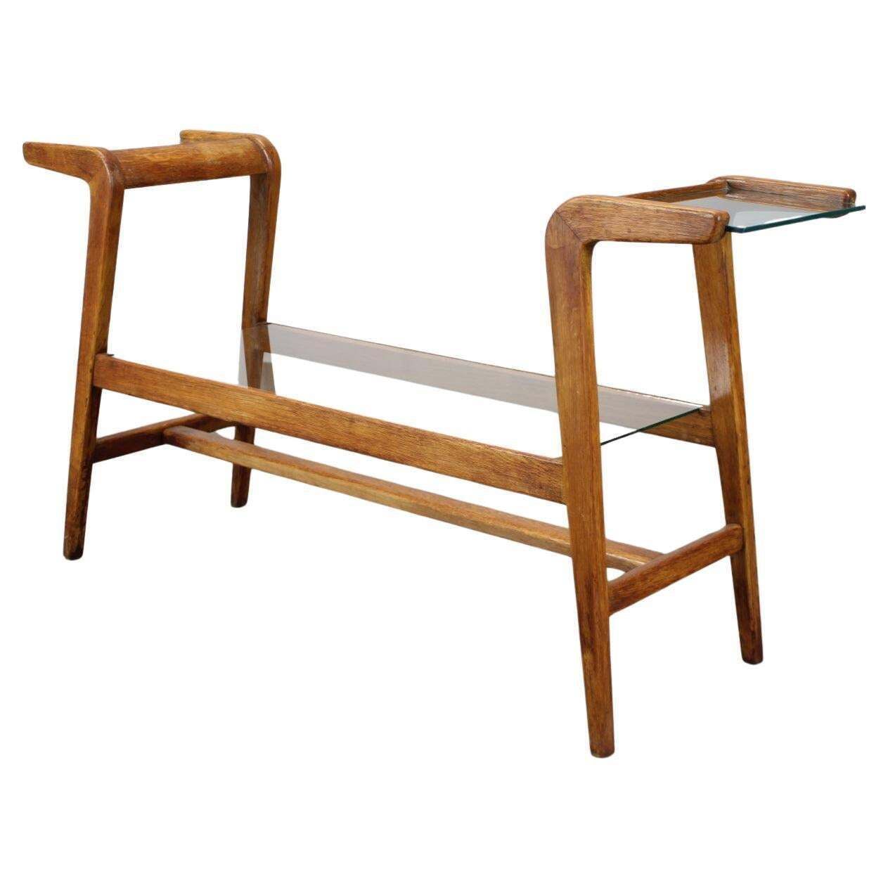 Uluv Mid Century Wooden Plant Stand With Glass Shelf, 1960s Czechoslovakia