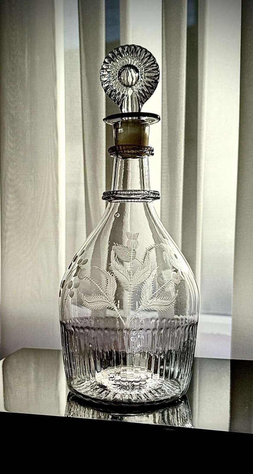 Irish Glass Decanter By Benjamin Edwards C.1800   Act Of Union Celebratio  Engraved Rose Thistle And Shamrock photo for sale