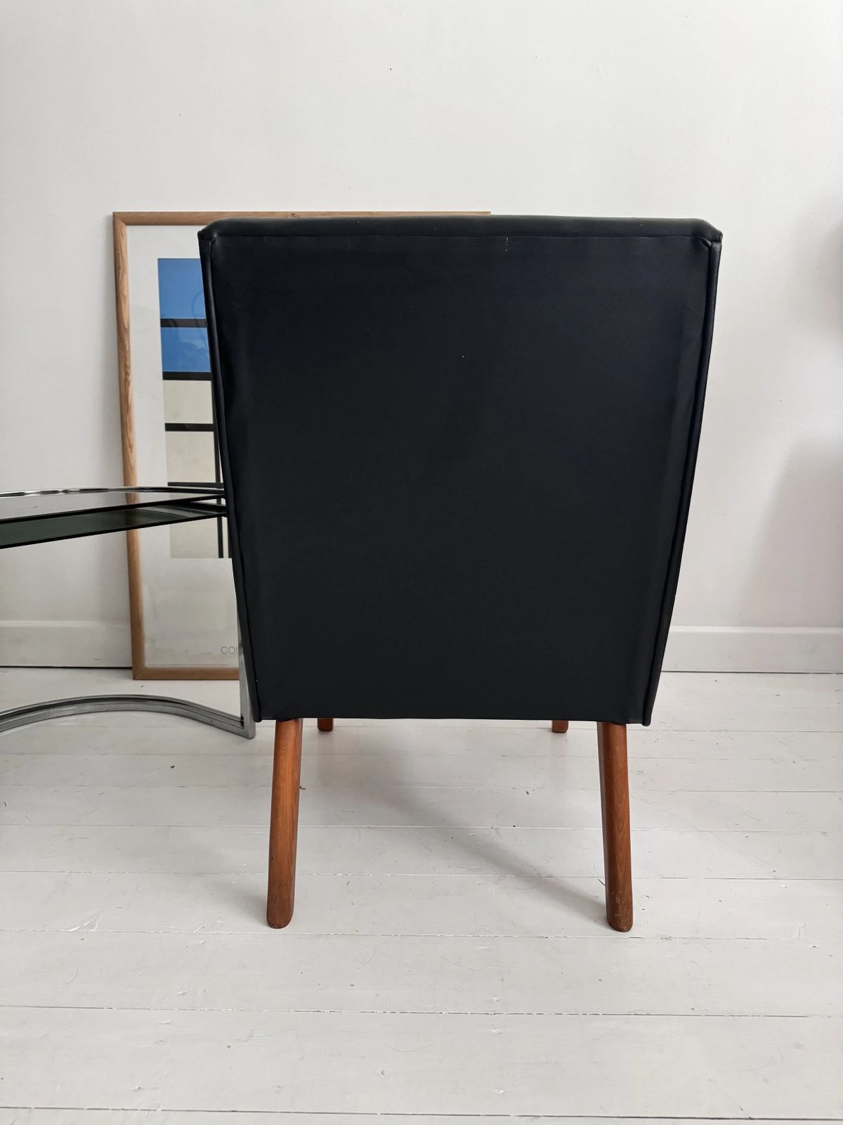 60s Small Armchair Black Vinyl Danish photo vinterior