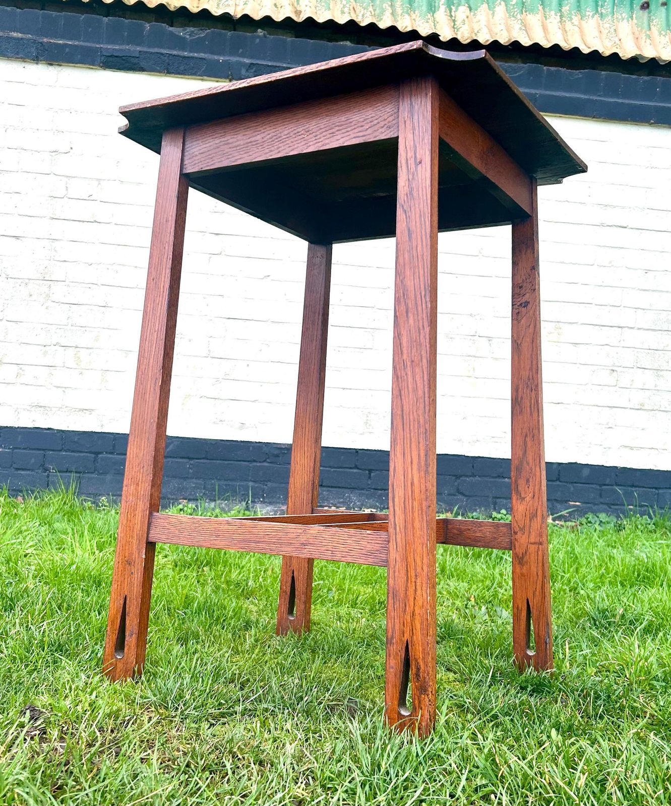 Arts And Crafts Oak Antique Side Table Vintage Wooden Victorian Hall Desk Industrial Occasional