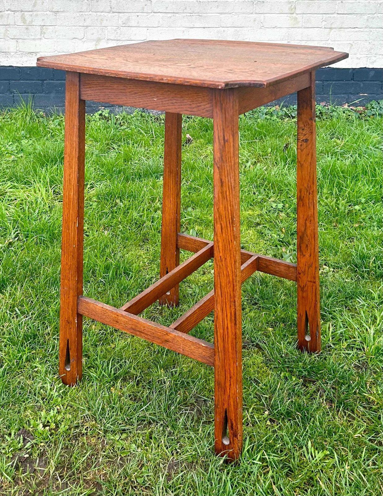 Arts And Crafts Oak Antique Side Table Vintage Wooden Victorian Hall Desk Industrial Occasional photo furniture