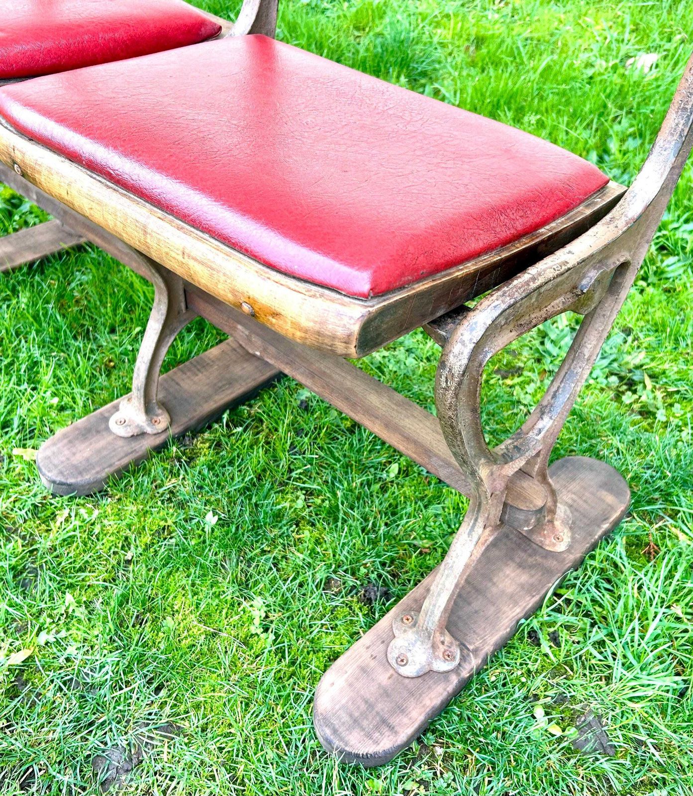 Vintage Two Seater Folding Theatre Cinema Chairs Antique Industrial Retro Hall Hallway Opera Stacking Art Deco photo buy