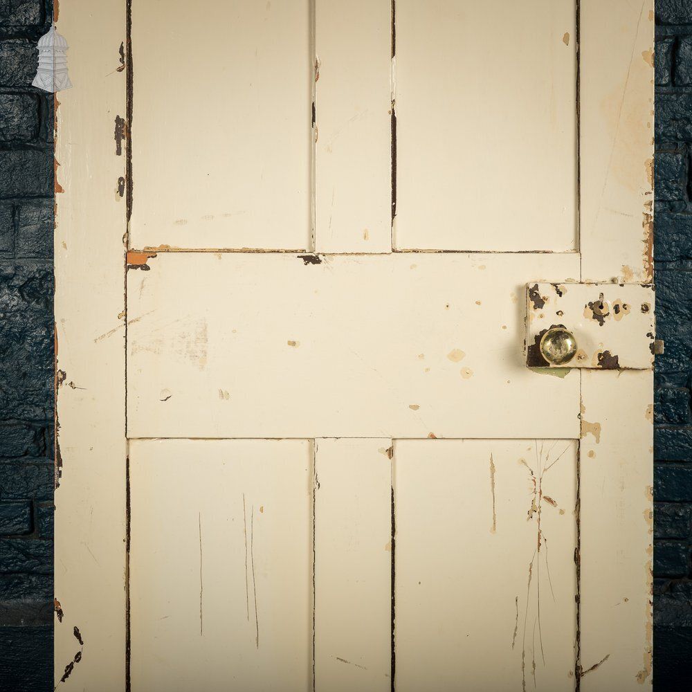 Four Panel Door, White And Orange Distressed Paint photo for sale