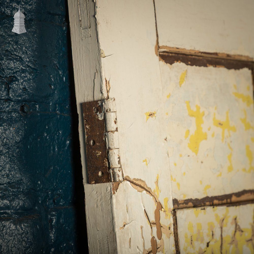 6 Panel Door, Distressed White And Yellow Paint photo vintage