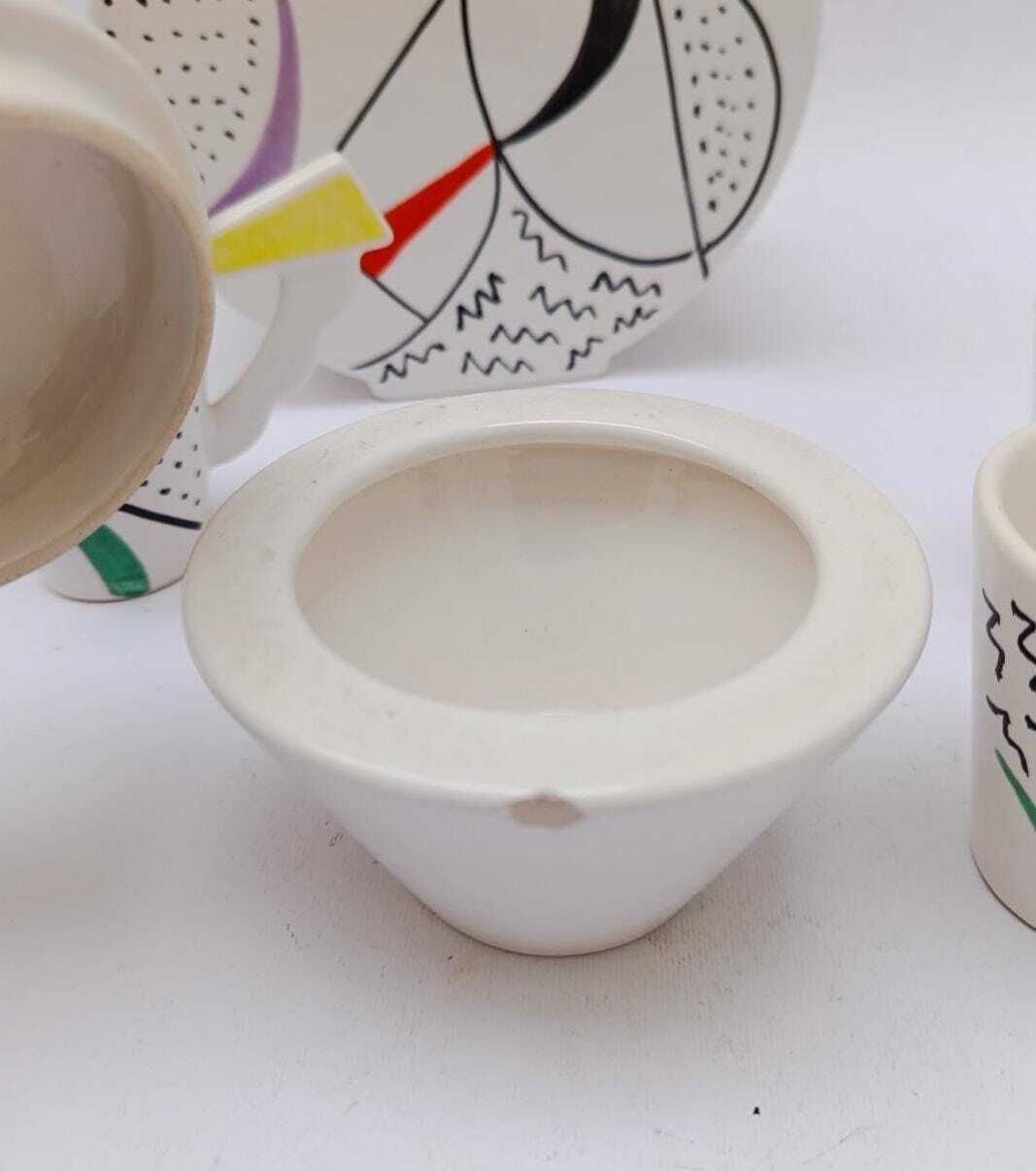Memphis Style Postmodern Sic Ceramic Coffee Set, Vintage, Biscuit Tin And 4 Cups photo buy