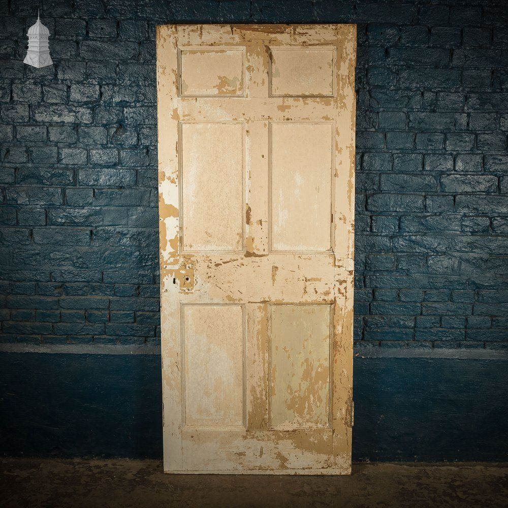 photo furniture Moulded Panel Door, 6 Panels, Distressed Cream Paint