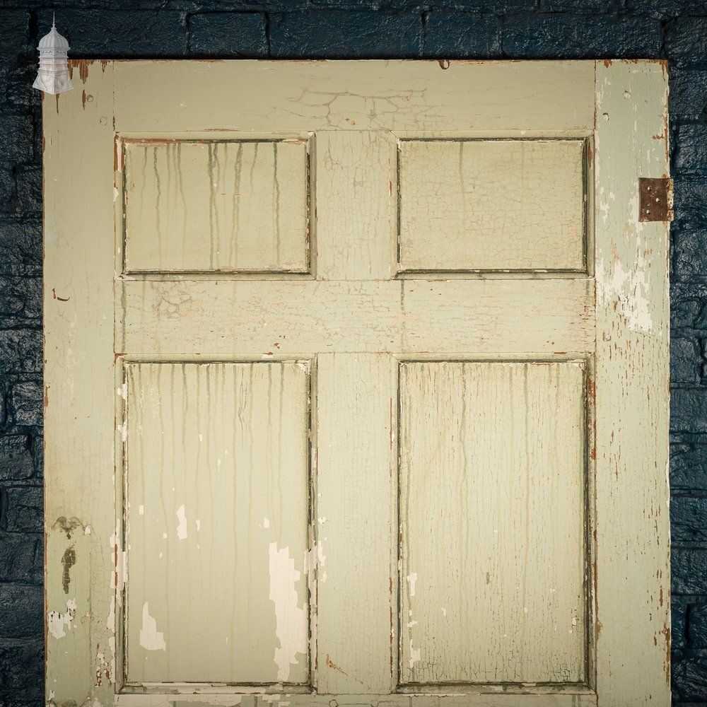 Six Panel Door, Green And White Distressed Paint photo for sale