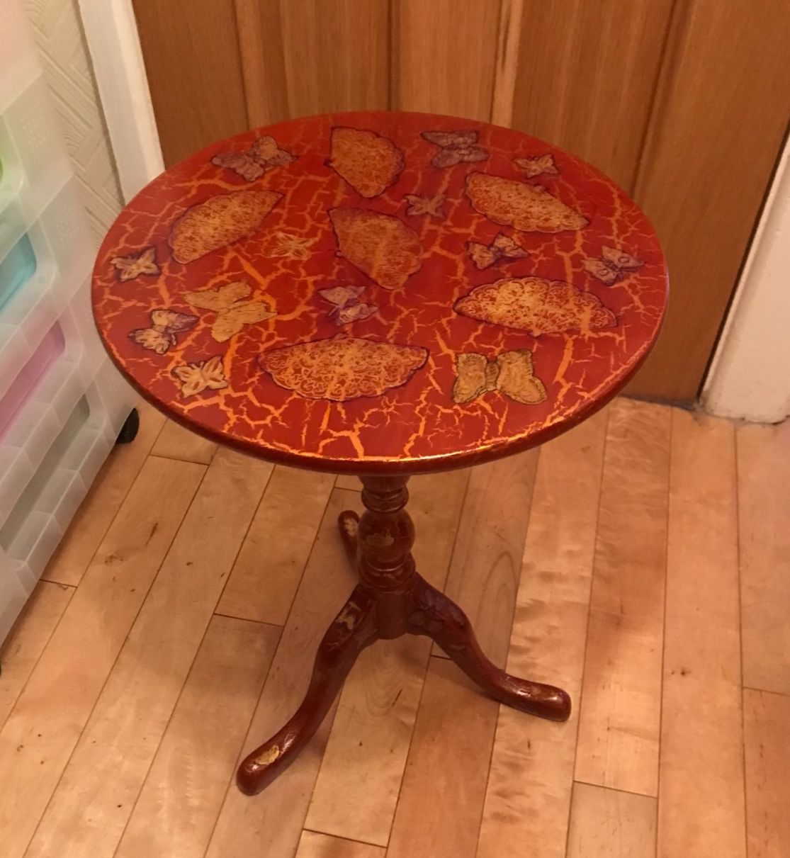 Vintage Red And Gold Painted & Lacquered Tripod Wine Table
