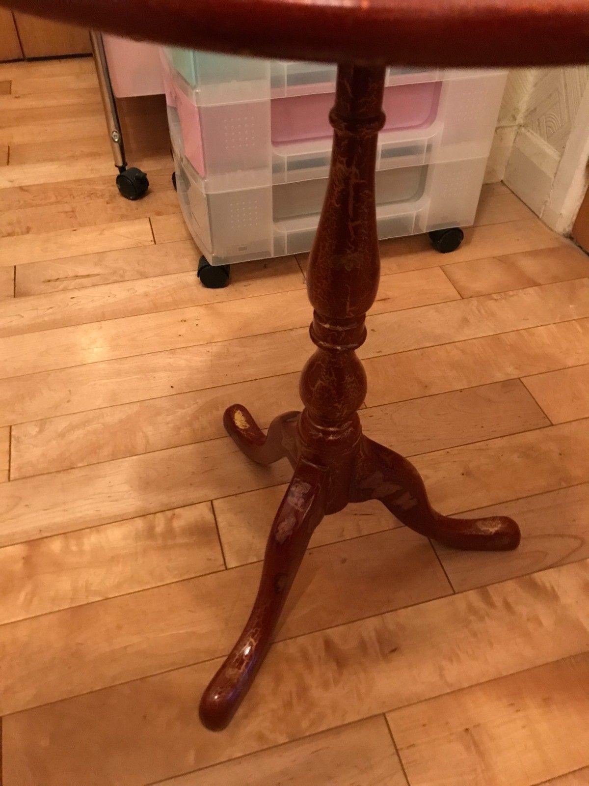 photo for sale Vintage Red And Gold Painted & Lacquered Tripod Wine Table
