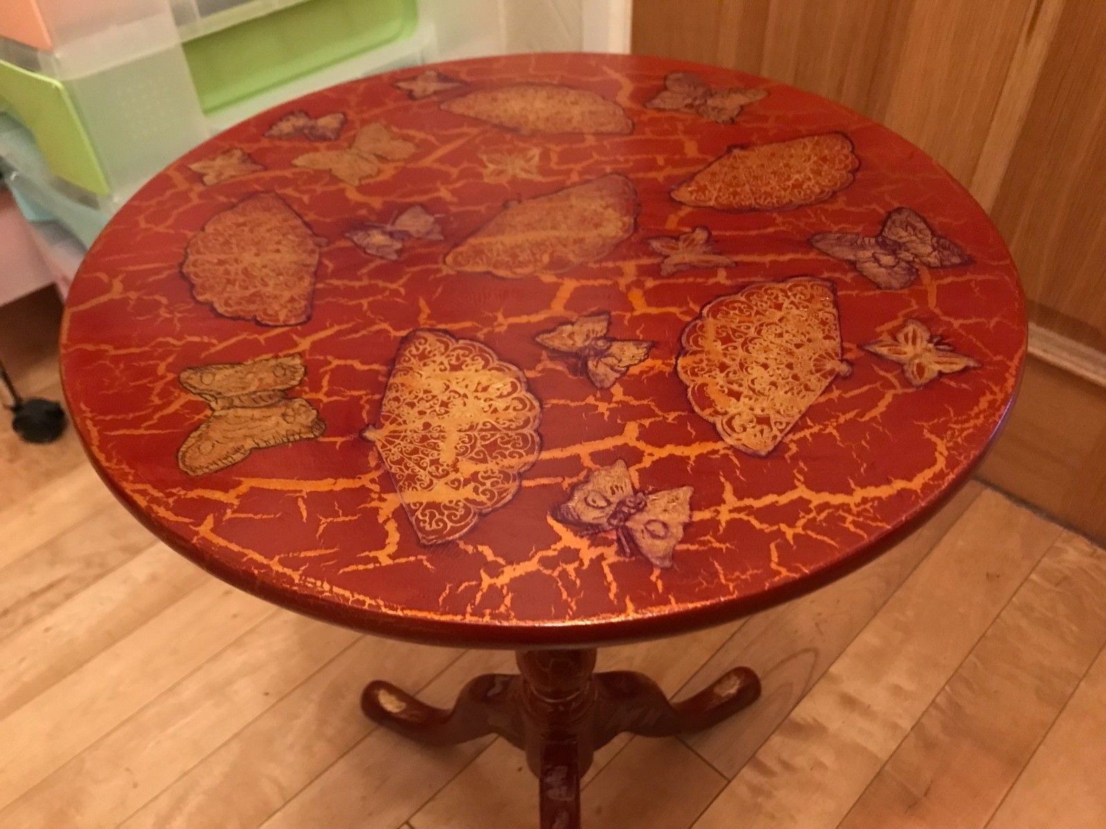 Furniture Vintage Red And Gold Painted & Lacquered Tripod Wine Table photo