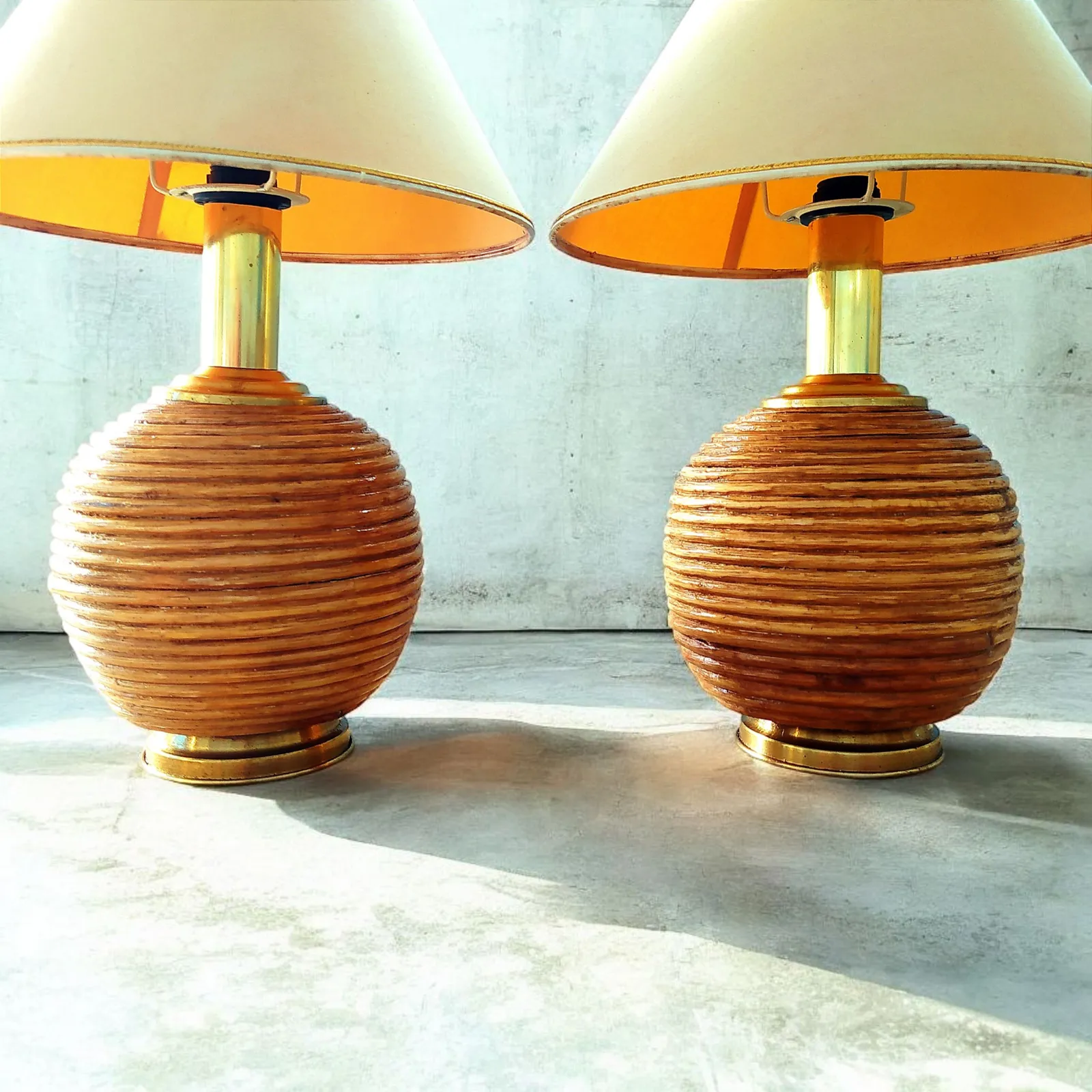 Pair  Of 1970's Pencil Reed Table Lamps photo furniture