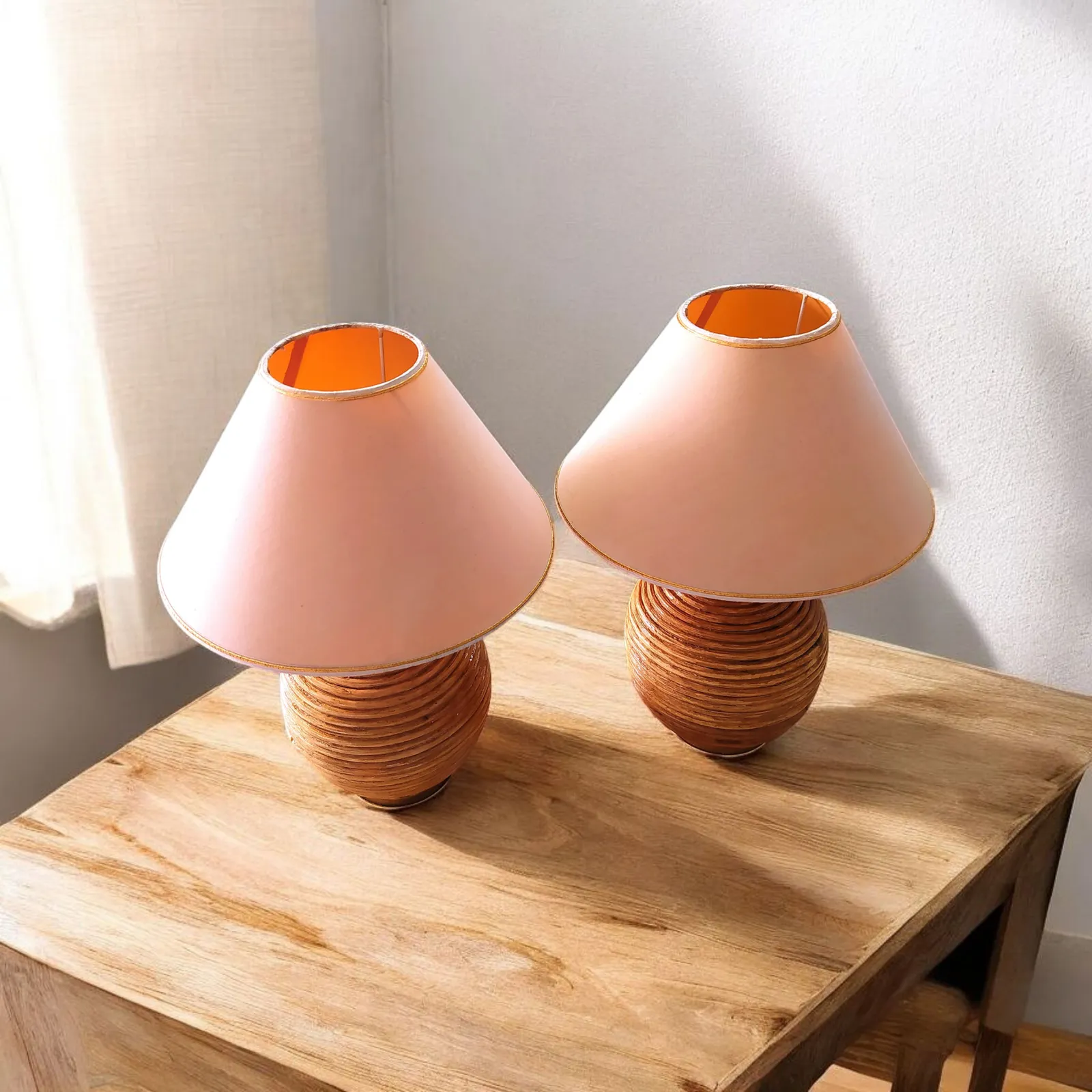 Pair  Of 1970's Pencil Reed Table Lamps photo Lighting