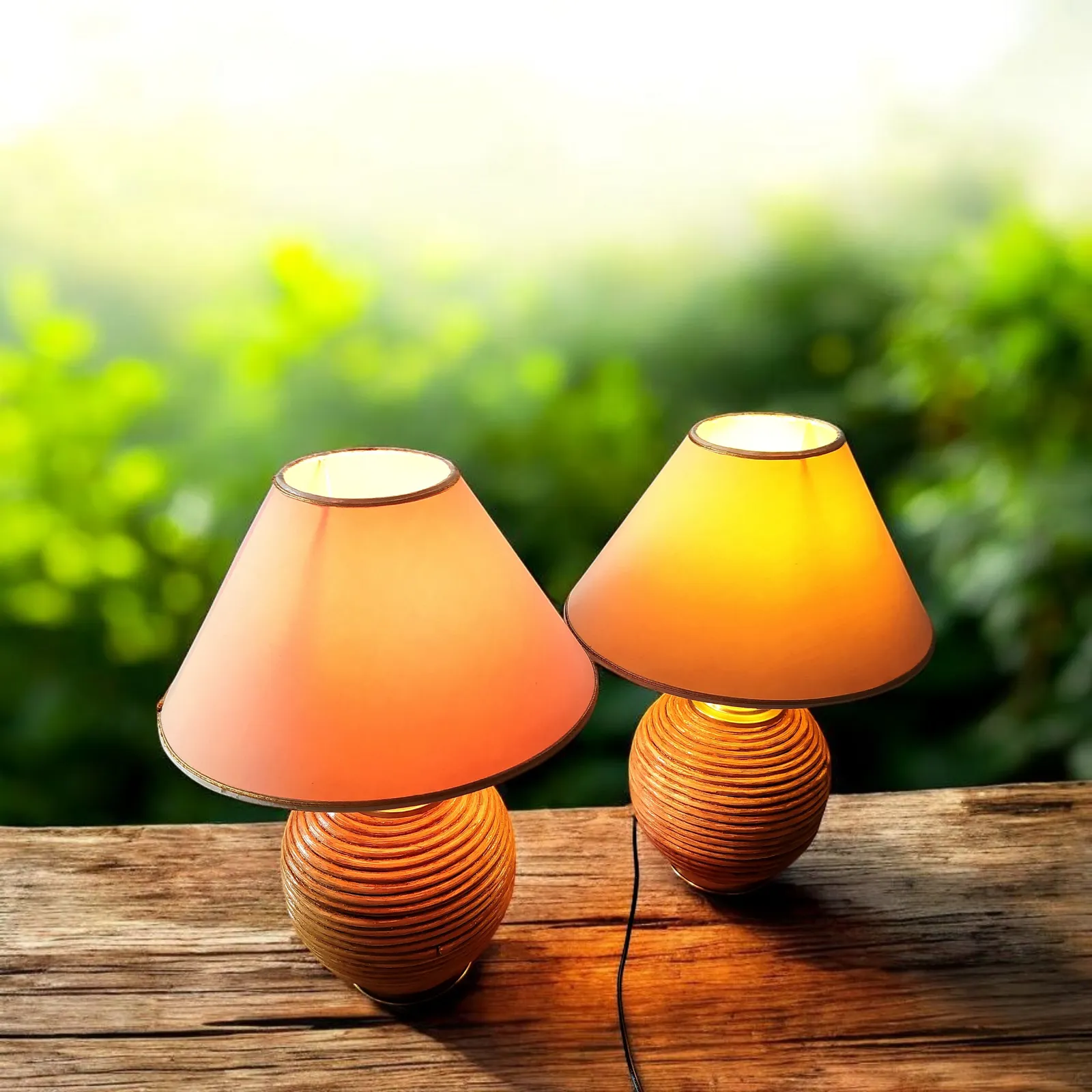 photo furniture Pair  Of 1970's Pencil Reed Table Lamps