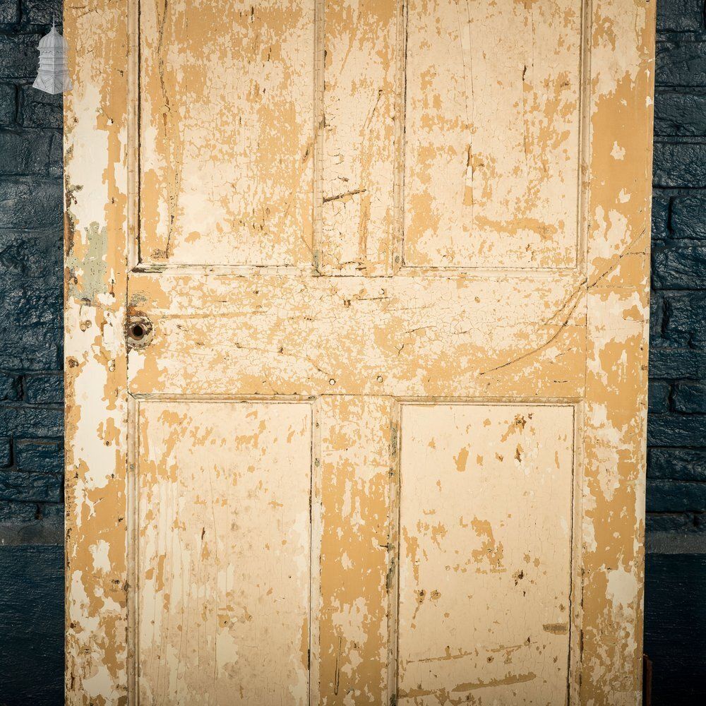 6 Panel Door, Six Moulded Panels, Distressed Cream Paint photo for sale
